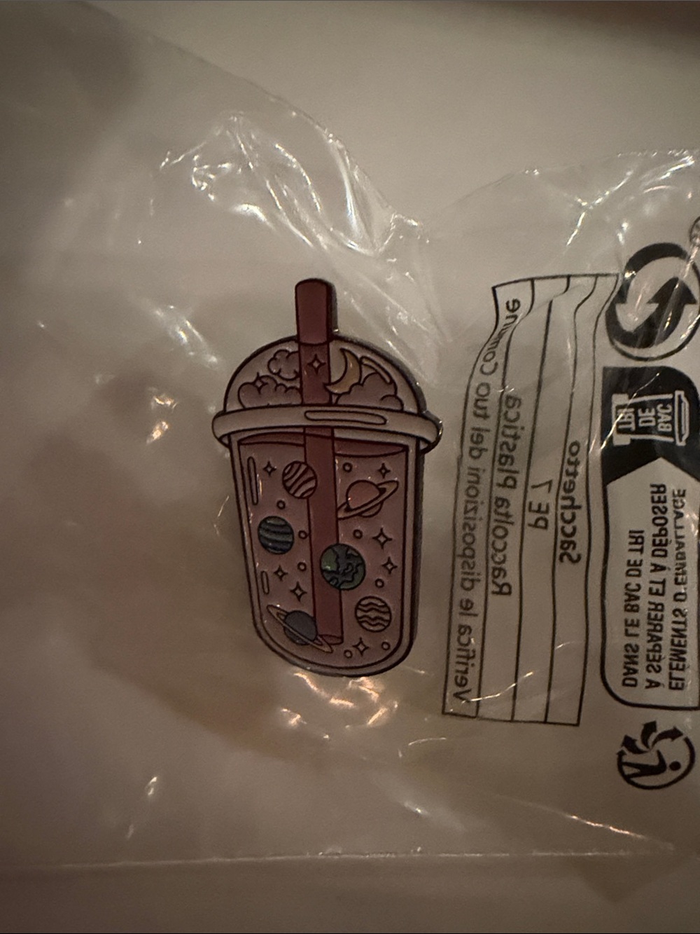 Pink Space Planets Bubble Tea Pin